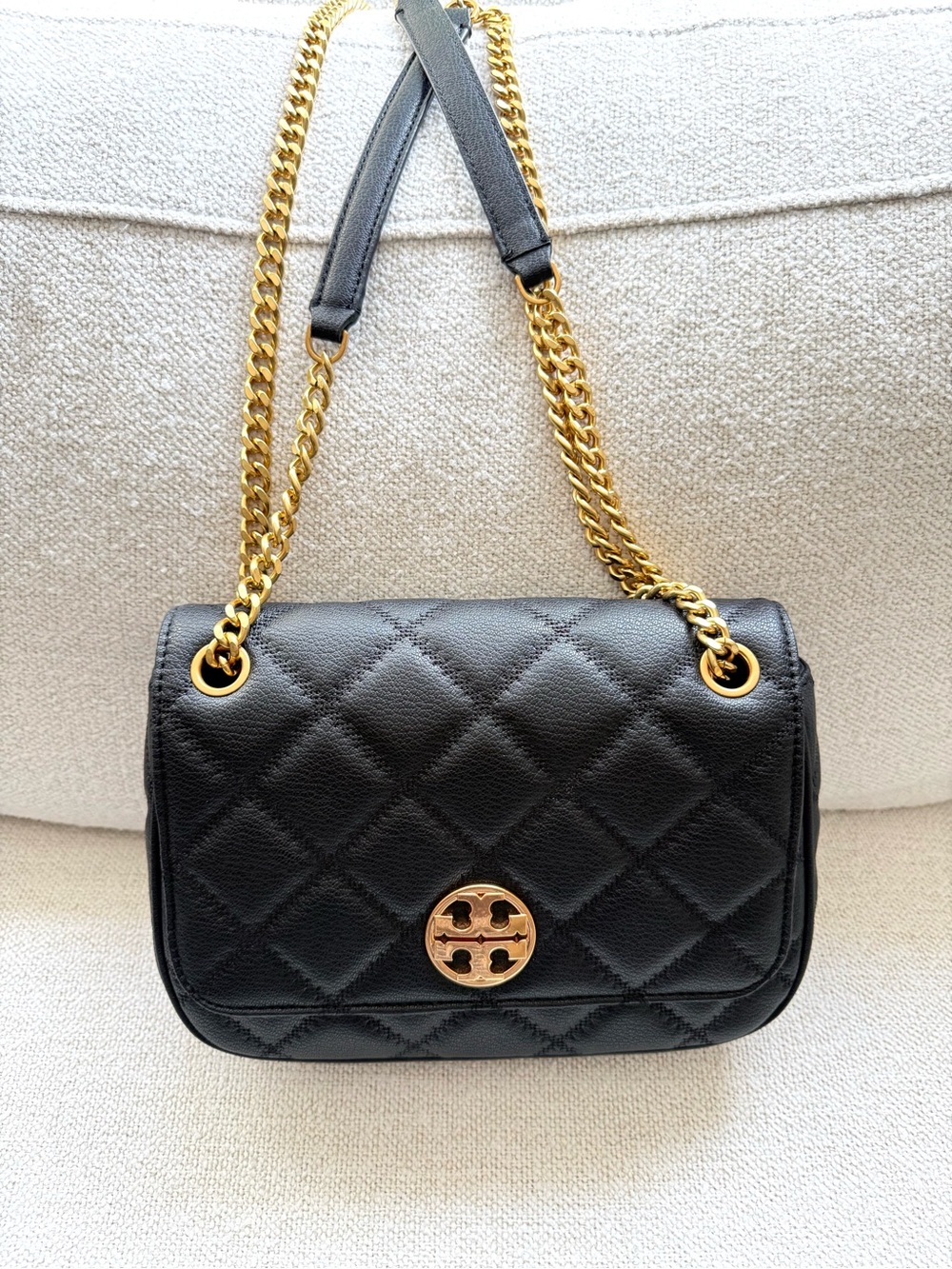 Tory Burch Black Quilted Leather Crossbody with Gold Hardware